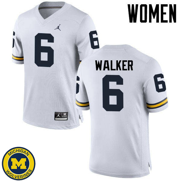 Women University of Michigan #6 Kareem Walker White Fashion Jersey